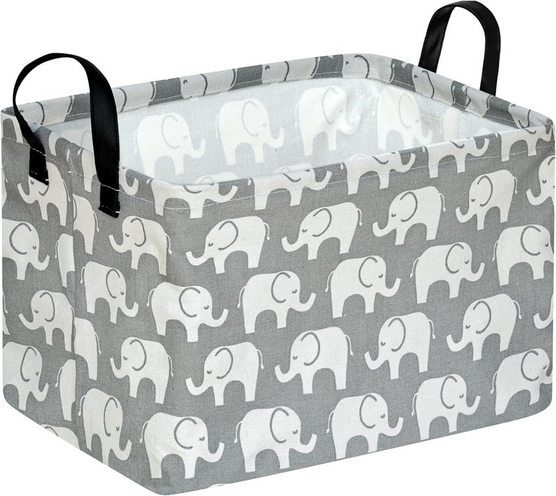 KUNRO Rectang Storage Basket Gift Shelf Basket Storage Bin, Nursery Basket Organizer Box for With Handles for Room Deco (Elephant) - Image 1